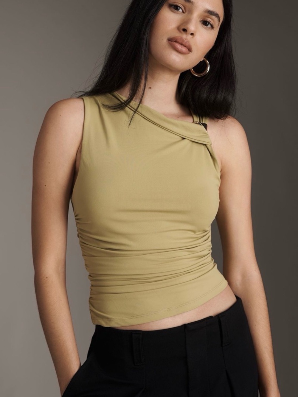 Anthropologie Maeve Sleeveless Twist Tank Draped Top Green Sz XL summer chic